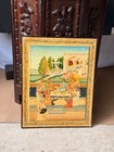 Vintage Mughal Style Court Miniature Painting Wood Plaque Calligraphy 14x11