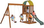 Wooden Swing Set Playset Backyard Outdoor Garden Entertainment Kids Slide Swing