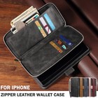 For Iphone 16 15 14 13 12 11 Pro Max Xr Xs Leather Wallet Zipper Flip Case Cover