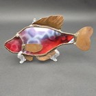 Vintage Stained Glass Copper Finned Fish Suncatcher Handmade Red Multi Color 9 