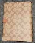 Coach Notebook In Signature Canvas With Smooth Leather Details  Khaki  Brown tan