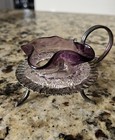 Rare Victorian Amethyst Applied Glass Silverplate Open Salt Antique