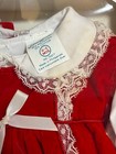 Babyfair Vintage Red white Velour Lace Bow Dress W  Diaper Cover   Shoes 0-6m