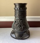 Antique Japanese Enameled Bronze Censer  Sculpted Dragon Handles   Floral Motifs