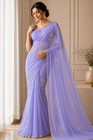Lavender Georgette Saree   Floral Hand Embroidery  Pre-stitched Blouse