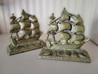 Vintage Heavy Cast-satin Brass Sailing Ships Bookends  Galleons Nautical Metal