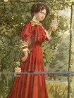Original 1907 Budweiser Beer Girl Chromolithograph Advertising Yard Long Framed