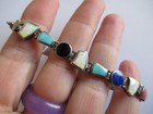 Vintage Sterling Silver 925 Opal Lapis Turquoise Tennis Bracelet Bezel Set