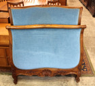 French Louis Xv Walnut Upholstered Twin Bed   Day Bed Antique Carved Blue Velvet