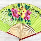Vtg 1950s Japanese Hand Painted Sensu Folding Fan Floral Wood Paper Bamboo 17 5 