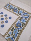 Vintage Tablecloth Blue Brown White Flowers Floral Square 60s 70s