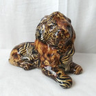 Vintage La Vie Safari Lion Patchwork Fabric Ceramic Figurine Coin Bank