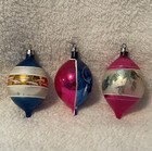 Vintage Pink blue Glass Indented Teardrop Polish Christmas Ornaments 4    Lot Of 3
