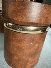 Vintage Mcm Brown Faux Leather Lined Gold Metal Ice Bucket