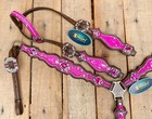 Western Leather Headstall Horse Breast Collar Tack Set For Horse With Rhineston