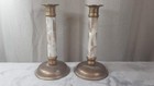 Vintage Maitland Smith Brass   Mother Of Pearl Candlestick Holder Pair 8 In Tall