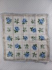 Vintage 50s To 60s Blue Roses   Gold Trim Handkerchief Beautiful Design Unused