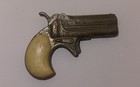 Antique Mini Derringer Toy Cap Gun Silver Tone Ivory Handle 3  X 2 
