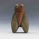Ancient Collection Museum Hand Carved Bronze Cicada Statue Old Chinese