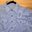 Men s Military Utility Work Shirt Blue Chambray Poly cotton Long Sleeve Sz 40