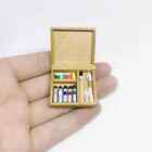 1 12 Dollhouse Miniature Artist Wood Oil Paint Knife Brushes Tool Box Pigment