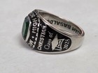 Personalized High School Class Ring Green Birthstone Cushion Cut Graduation Band