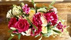 Decorative Silk Flower Arrangement With Gold Oblong Textured Vase