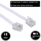15 Feet Long Telephone Extension Cord Phone Cable Line Wire  With Standard Rj11 