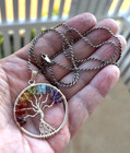 24  Sterling Silver Chain Necklace   Tree Of Life Gemstone Pendant Multi-color