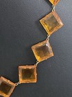 Vintage Art Deco Czech   Amber Tone Beveled Glass Necklace 13   