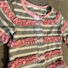 Ruffle Butts Gray White Stripe Pink Ruffle Tulle Trim Long Sleeve Cardigan 4t