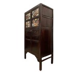 Antique Chinese Carved Fujian Armoire dresser With Reverse Painting Glass Doors