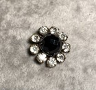Antique Black Facet Glass Center Button W  Rhinestone Border  13 16    Diameter