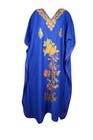Women Blue Cotton Maxi Kaftan Boho Summer Dress With Vibrant Embroidery L-2x