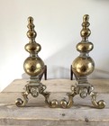 Victorian Brass Fire Dogs Andirons Lion Detail Iron Cfw Charles F Witter Antique