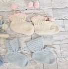 Vintage Knit Crochet Baby Booties Socks White Yellow Blue 5 Pair Lot 