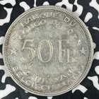 1944 Belgian Congo 50 Francs Lot jm0814 Large Silver  Elephant