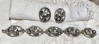 Vintage 1930s Blue Moonstone Flower Sterling Silver Bracelet   Earrings Set