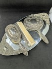Vtg Godinger Silver Plate Gsa Dresser Vanity Mirror  Brick Comb Hand Mirror Read