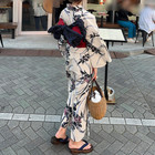Grail Cotton Ivory Floral Yukata   Obi Set Women Japanese Summer Kimono F s