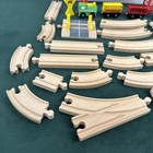 Wooden Train Railway Multiple Tracks Bridge Lot Of 30 Pieces And Trains
