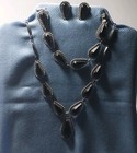 Sterling Silver 925 Mexico Black Teardrop Jewelry Set Necklace Bracelet Earrings