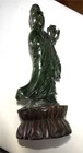 Chinese Carved Green Jade Lady On Wood Stand