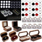 Plastic Clear Crystal Box Walnut Wood Ring Display Box Jewelry Gems Storage Box 