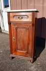 Antique Victorian Walnut End Night Stand Commode With White Marble Top 1900s