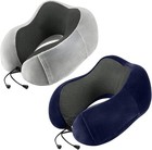 Travel Neck Pillow Set Memory Foam Support 2 Pack Grey Blue For Airplane Car