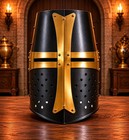 Black Crusader Helm  Medieval Knight Armor With Brass Cross  18-gauge Steel 