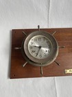 Vintage Seth Thomas Brass Helmsman Ships Wheel Clock Barometer Wood Plaque