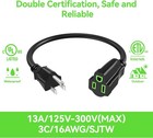 Power Extension Cord 1 5ft 18inch 2 Pack Short 3 Prong Electric Extension Cable