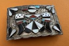 Vtg Bobby Shack Native Zuni Sterling Silver Gem Inlay Thunderbird Belt Buckle